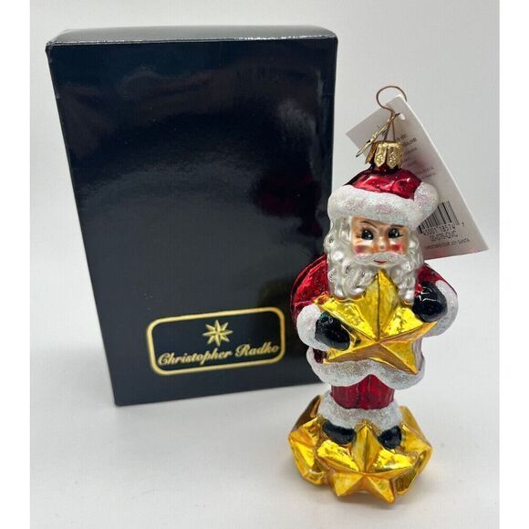 Christopher Radko CHRISTMAS JOY Christmas Ornament 00-076-QVC SANTA‎ GOLD STAR - Picture 1 of 4